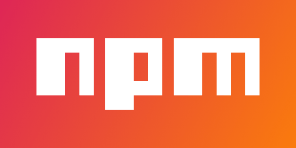 The npm logo in white against a gradient background tat goes from bright red to orange from left to right to kick off this npm guide.