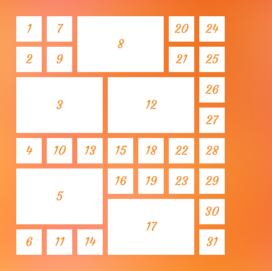 Using column dense value lays out items by column while filling holes.